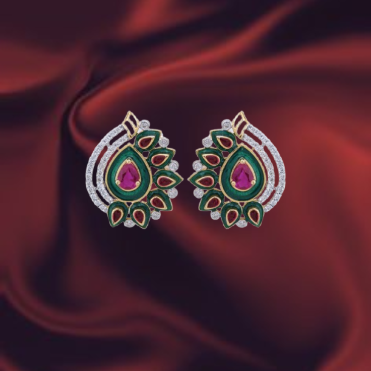 Utsav jewelry collection with a dark purple background, featuring a necklace, earrings, and a bracelet.